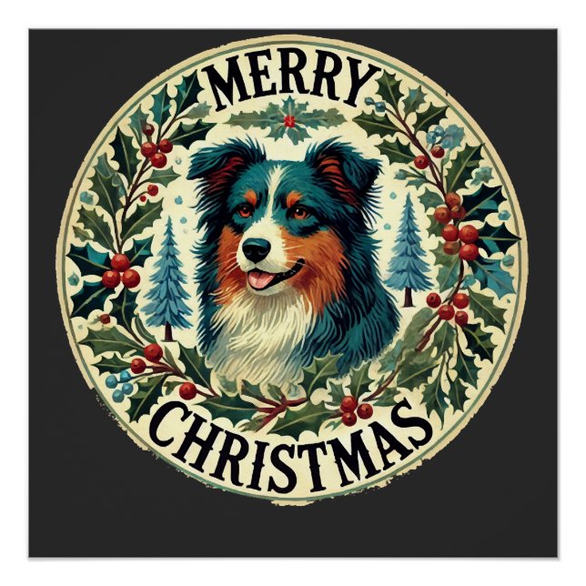 Weihnachten Australian Shepherd Poster (Vorderseite)