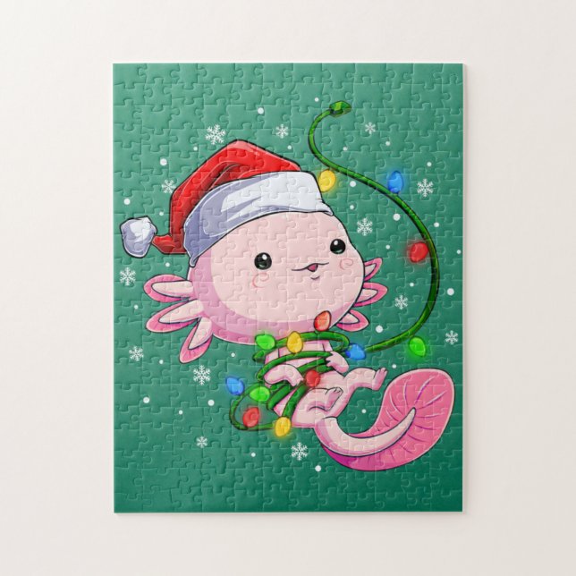 Weihnachten Axolotl Weihnachtsmannmütze Lights Jap Puzzle (Vertikal)