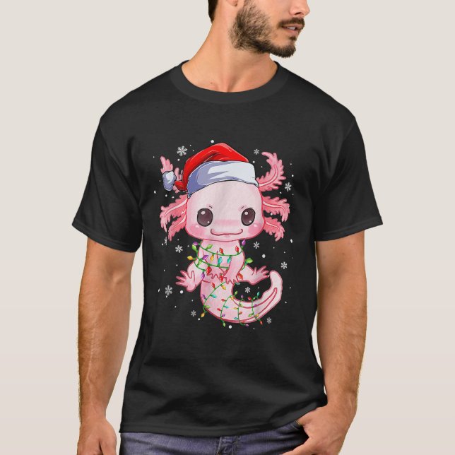Weihnachten Axolotl Weihnachtsmannmütze Lights Jap T-Shirt (Vorderseite)