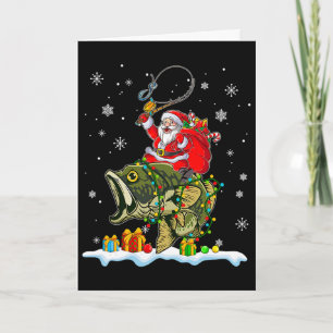 Weihnachten B Angeln Lustiger Santa Reitet Fisch F Karte