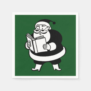 Weihnachten B&W Reading Santa on Green Serviette