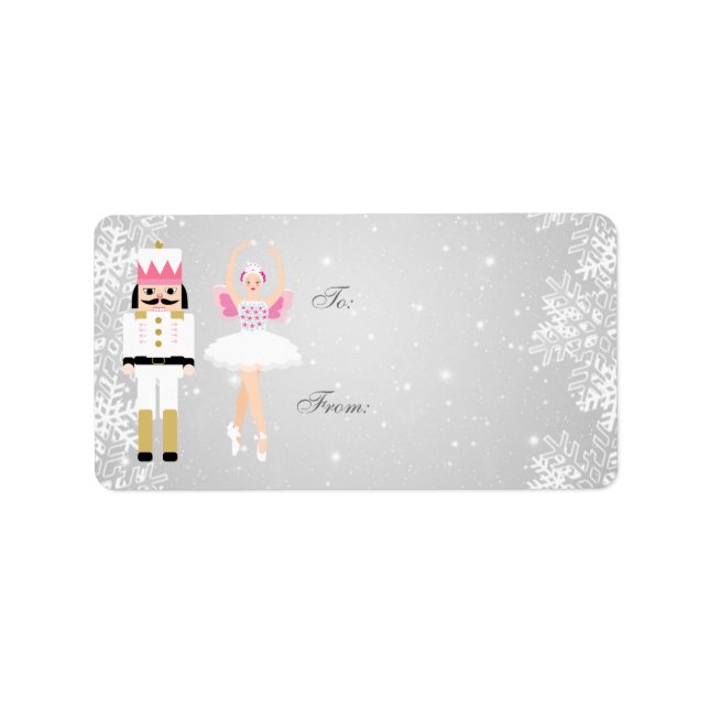 Weihnachten Ballerina & Nutcracker, Schneeflocken Adressaufkleber (Vorne)
