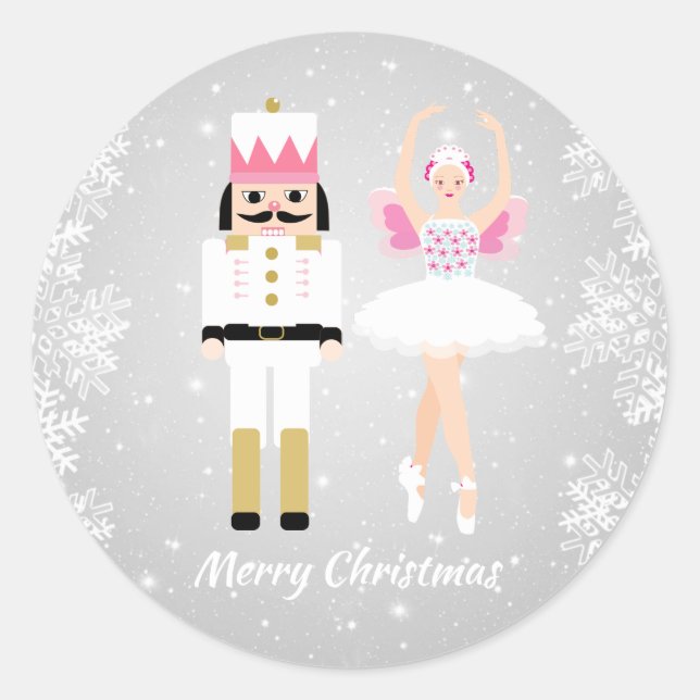 Weihnachten Ballerina & Nutcracker, Schneeflocken Runder Aufkleber (Vorderseite)