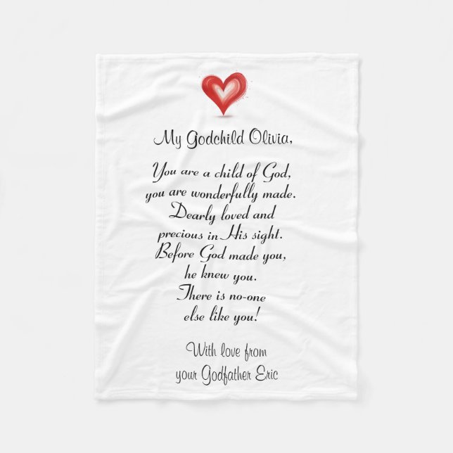 Weihnachten / Bapstimgeschenk für Patenkind, Fleecedecke (Vorderseite)