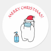 WEIHNACHTEN-BÄR-MASKEN- UND SANTAHUT-RUND Sticker