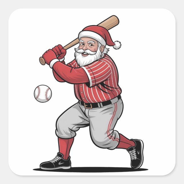 Weihnachten Baseball spielen Weihnachtsmann Sport Quadratischer Aufkleber (Vorderseite)