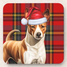 Weihnachten Basenji Dog Rot und Grün Karierter Url Getränkeuntersetzer
