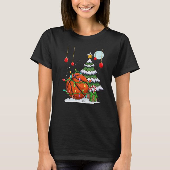 Weihnachten Basketball schmücken die Baumlichter d T-Shirt (Vorderseite)