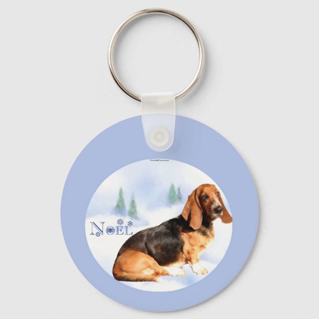 Weihnachten Basset Hound Schlüsselanhänger (Vorderseite)