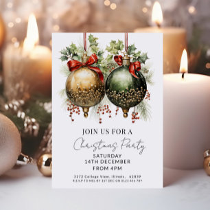 Weihnachten Baubles Red Green Gold Urlaub Einladung