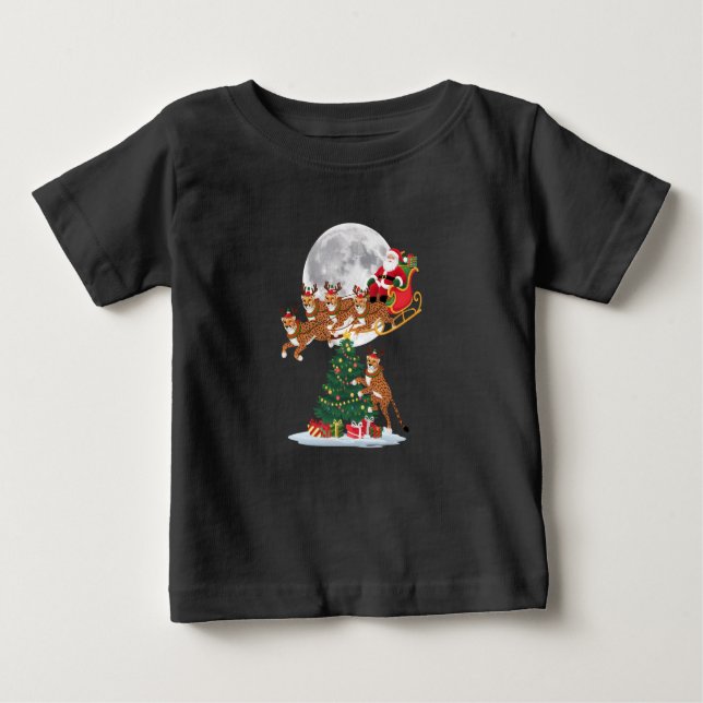Weihnachten Baum Lights Funny Santa Riding Cheetah Baby T-shirt (Vorderseite)