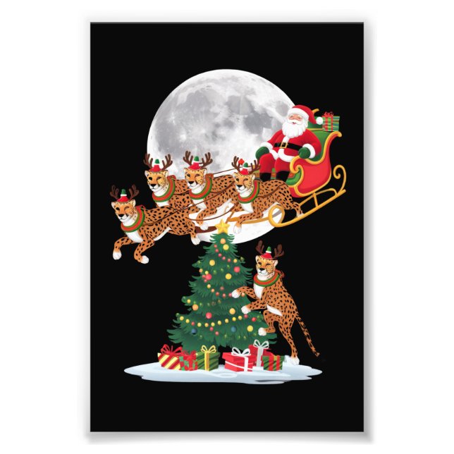 Weihnachten Baum Lights Funny Santa Riding Cheetah Fotodruck (Vorne)
