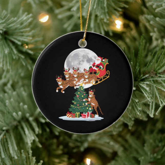Weihnachten Baum Lights Funny Santa Riding Cheetah Keramik Ornament (Baum)