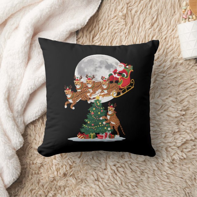 Weihnachten Baum Lights Funny Santa Riding Cheetah Kissen (Decke)