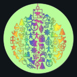 Weihnachten - Bäume - Ball mit Weihnachtsbildern 1 Runder Aufkleber<br><div class="desc">Trendy Christmas Design von EDDA Fröhlich / EDDArt | Weihnachtsbaum Ball / Bauble mit vielen Weihnachtsbildern für Ihre Grüße / Geschenke | Für andere Designs und Produkte können Sie mich kontaktieren: contact@eddart.de oder schauen Sie hier: www.zazzle.com/store/eddartshop | Verbreitet eure Weihnachts-Nachricht!</div>