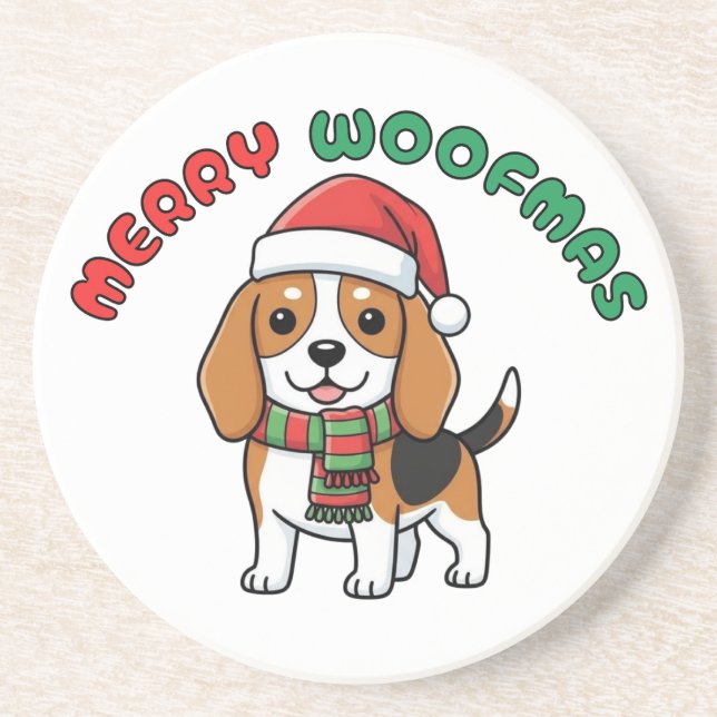 Weihnachten Beagle Untersetzer: Frohe Weihnachten Getränkeuntersetzer (Vorne)