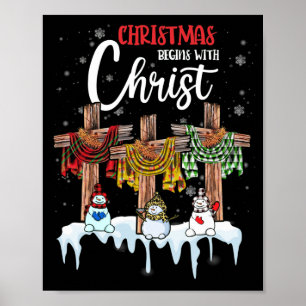 Weihnachten beginnt Christus Snowman Christliches  Poster