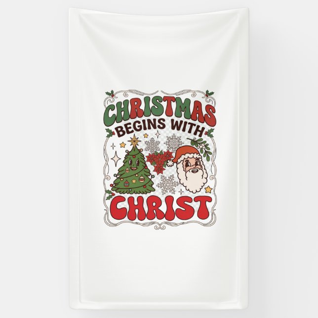 Weihnachten Beginnt Christus Weihnachtsmann Baum S Banner (Vertikal)