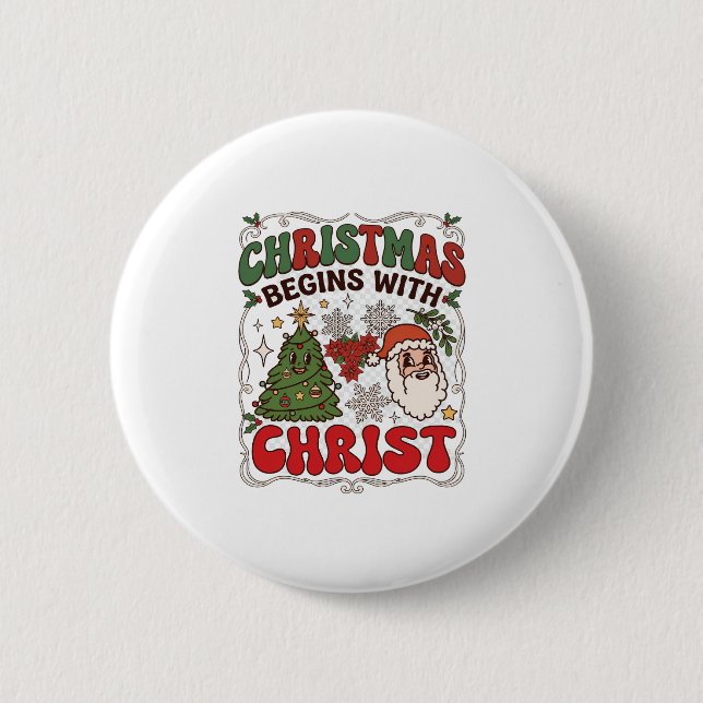 Weihnachten Beginnt Christus Weihnachtsmann Baum S Button (Vorderseite)