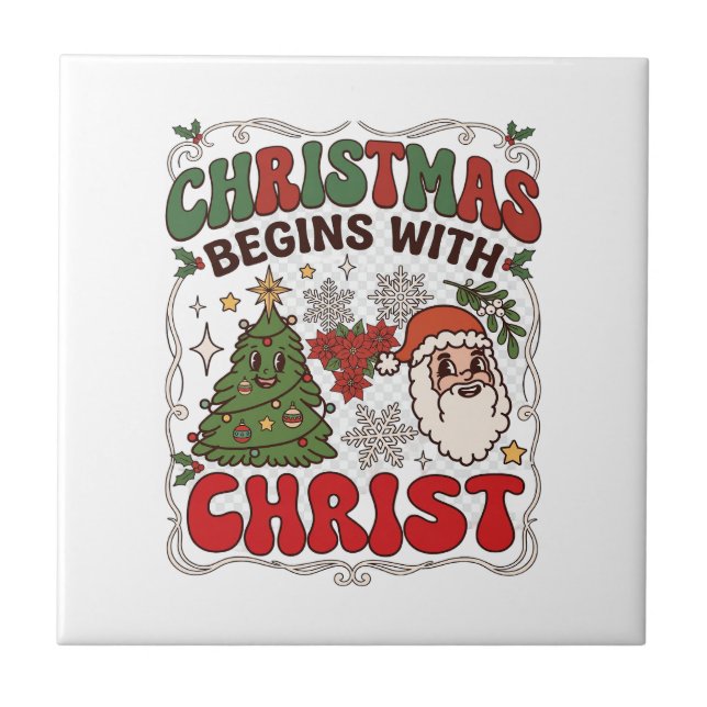 Weihnachten Beginnt Christus Weihnachtsmann Baum S Fliese (Vorderseite)