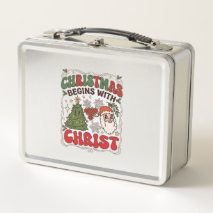 Weihnachten Beginnt Christus Weihnachtsmann Baum S Metall Brotdose