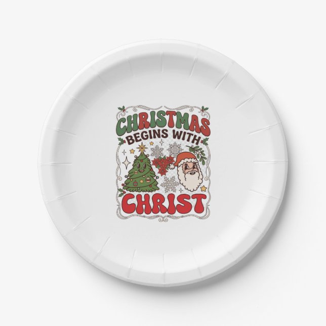 Weihnachten Beginnt Christus Weihnachtsmann Baum S Pappteller (Vorderseite)