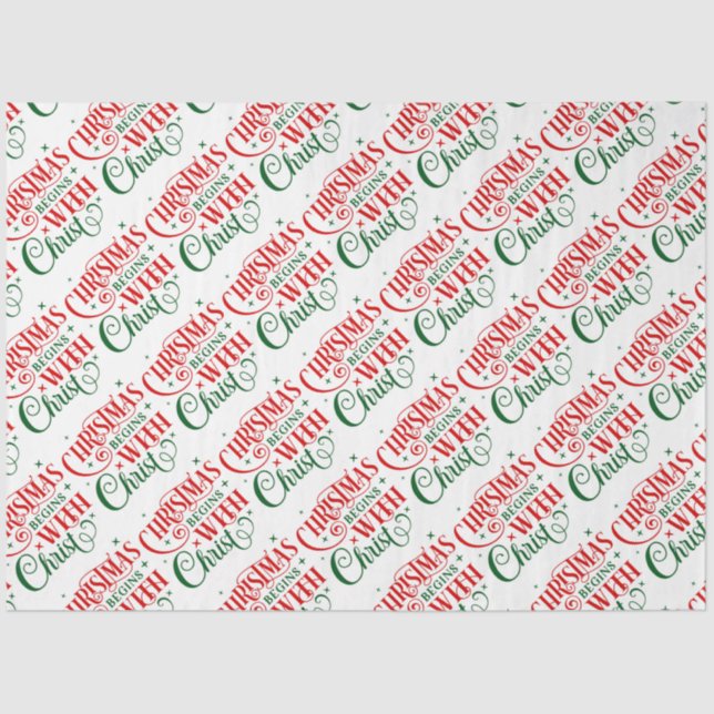 Weihnachten beginnt mit Christi Typografie Seidenpapier (Vorderseite)