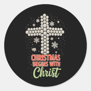 Weihnachten beginnt mit Christus Christlicher Schn Runder Aufkleber