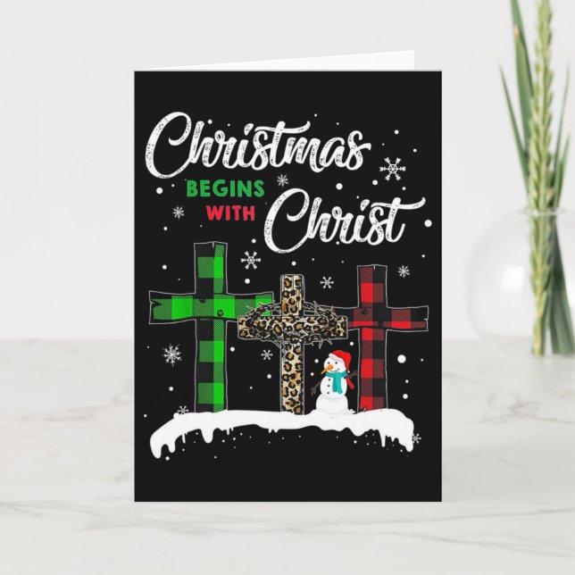 Weihnachten beginnt mit Christus Jesus Schneemann  Karte (Vorderseite)