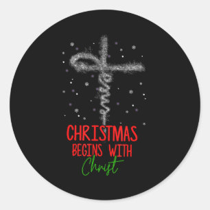 Weihnachten Beginnt Mit Christus Kreuz Christlich Runder Aufkleber