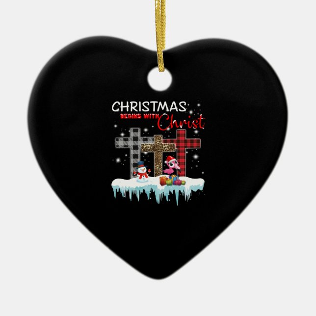 Weihnachten beginnt mit Christus Liebe Flamingo Keramik Ornament (Vorne)