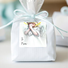 Weihnachten beginnt mit Christus Praegel Angel Quadratischer Aufkleber