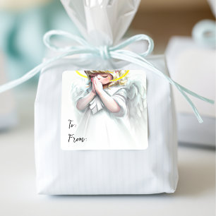 Weihnachten beginnt mit Christus Praegel Angel Quadratischer Aufkleber