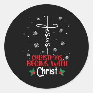 Weihnachten beginnt mit Christus Religiöses Weihna Runder Aufkleber