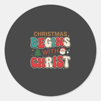 Weihnachten beginnt mit Christus Retro Santa Runder Aufkleber
