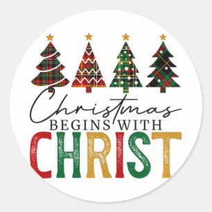 Weihnachten beginnt mit Christus Rot und Grün kari Runder Aufkleber