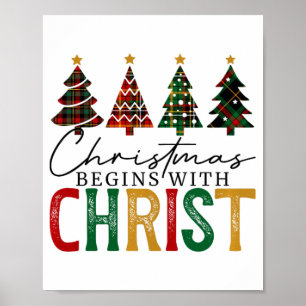 Weihnachten Beginnt Mit Christus Rotem Und Grünem Poster
