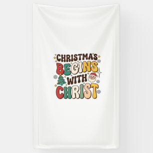 Weihnachten beginnt mit Christus Santa Baum Design Banner