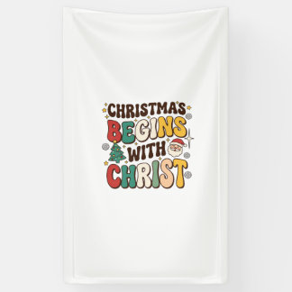 Weihnachten beginnt mit Christus Santa Baum Design Banner