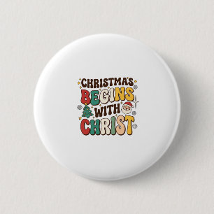 Weihnachten Beginnt Mit Christus Santa Baum Design Button