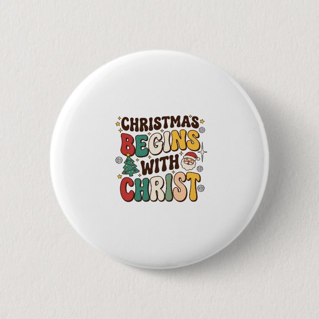 Weihnachten Beginnt Mit Christus Santa Baum Design Button (Vorderseite)