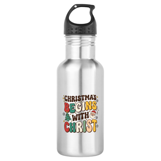 Weihnachten Beginnt Mit Christus Santa Baum Design Edelstahlflasche (Vorderseite)