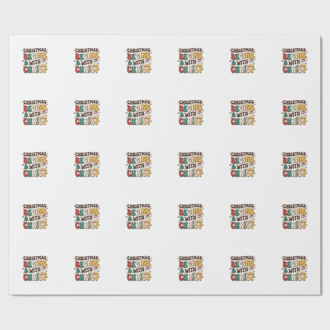 Weihnachten beginnt mit Christus Santa Baum Design Geschenkpapier (Flach)