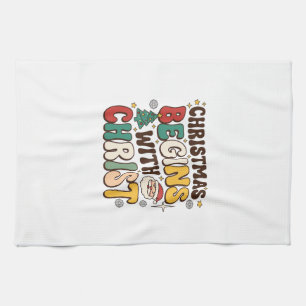 Weihnachten beginnt mit Christus Santa Baum Design Geschirrtuch