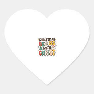 Weihnachten beginnt mit Christus Santa Baum Design Herz-Aufkleber