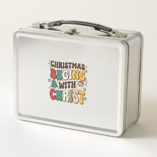 Weihnachten beginnt mit Christus Santa Baum Design Metall Brotdose