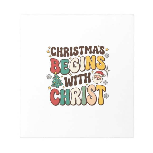 Weihnachten beginnt mit Christus Santa Baum Design Notizblock (Vorderseite)