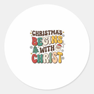 Weihnachten beginnt mit Christus Santa Baum Design Runder Aufkleber