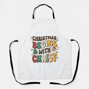 Weihnachten beginnt mit Christus Santa Baum Design Schürze