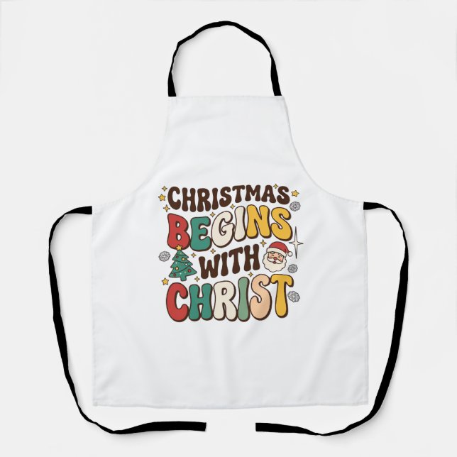 Weihnachten beginnt mit Christus Santa Baum Design Schürze (Vorderseite)
